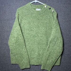 Ava & Viv Womens 2x Green Marled Knit Button Shoulder Crewneck Sweater NWT‎